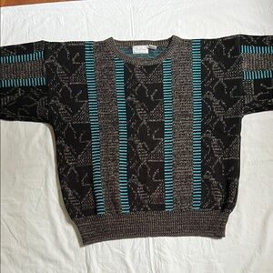 Vintage. Black and Teal Sweater